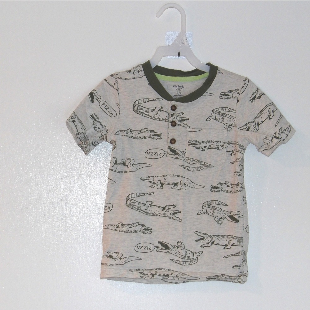 Carters Kids Graphic Tee Alligator Pizza Print Short Sleeve Top Sz‎ 4/5/ #5138
